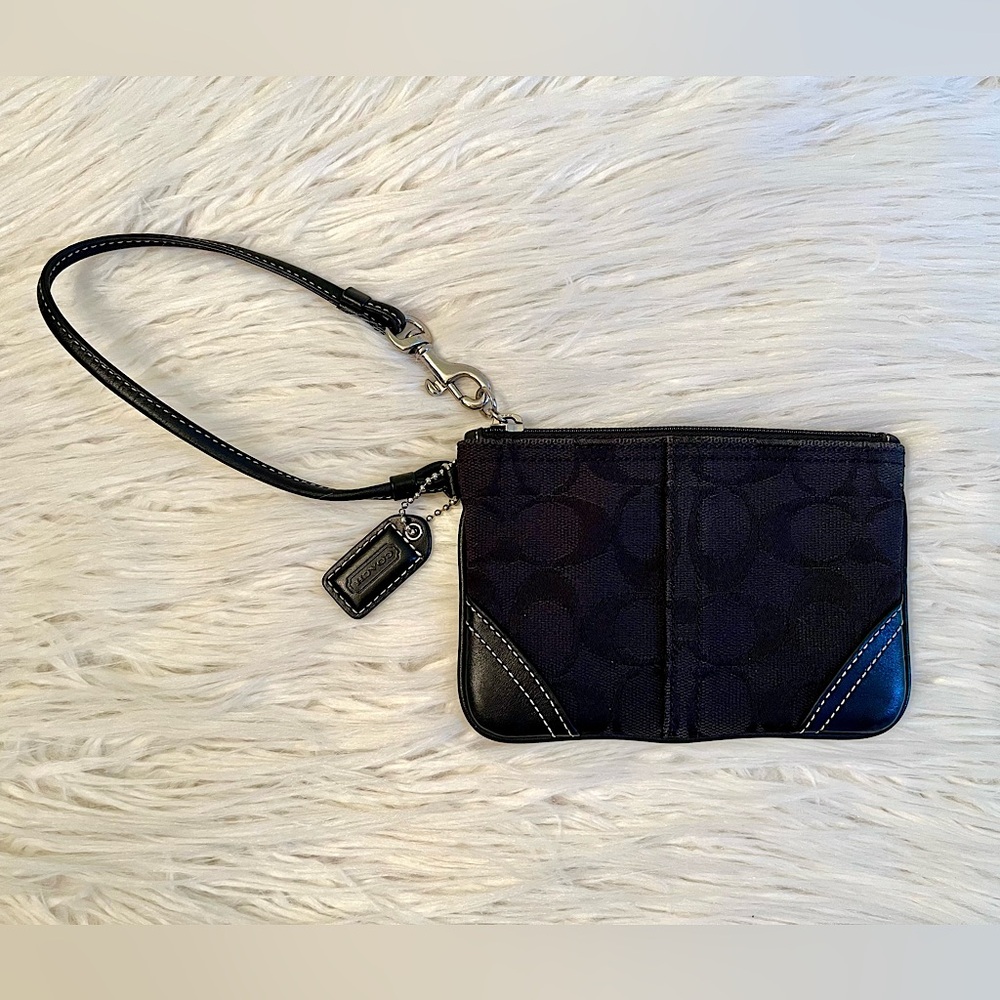 Coach Signature Canvas Leather Mini Black Wristlet